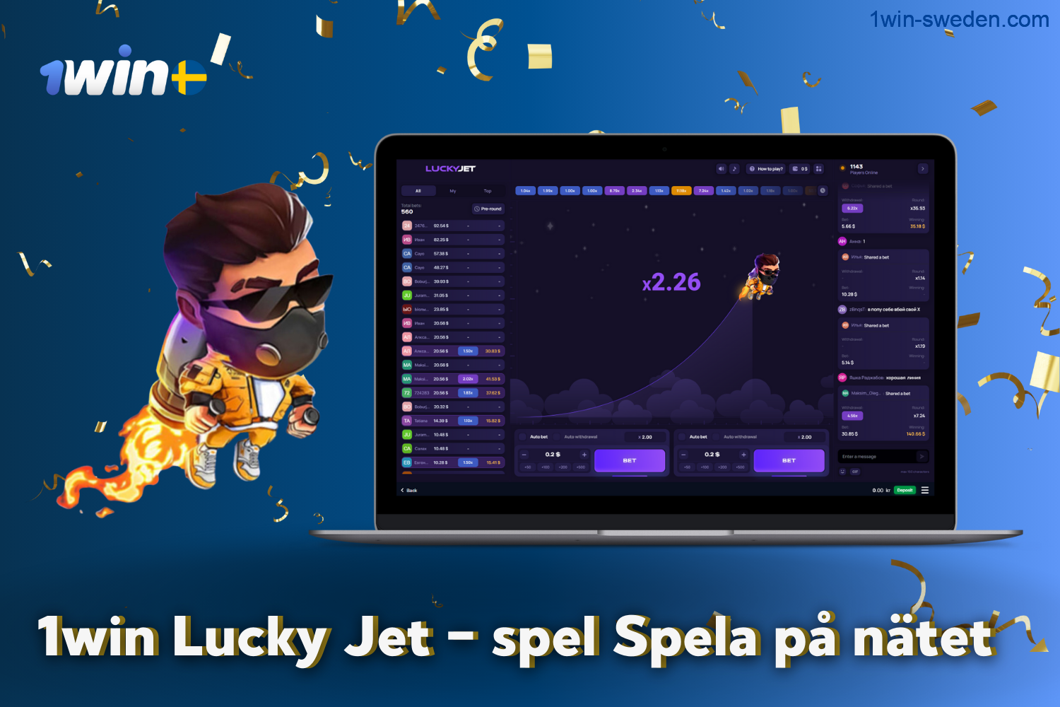 1win lucky jet spela online i Sverige