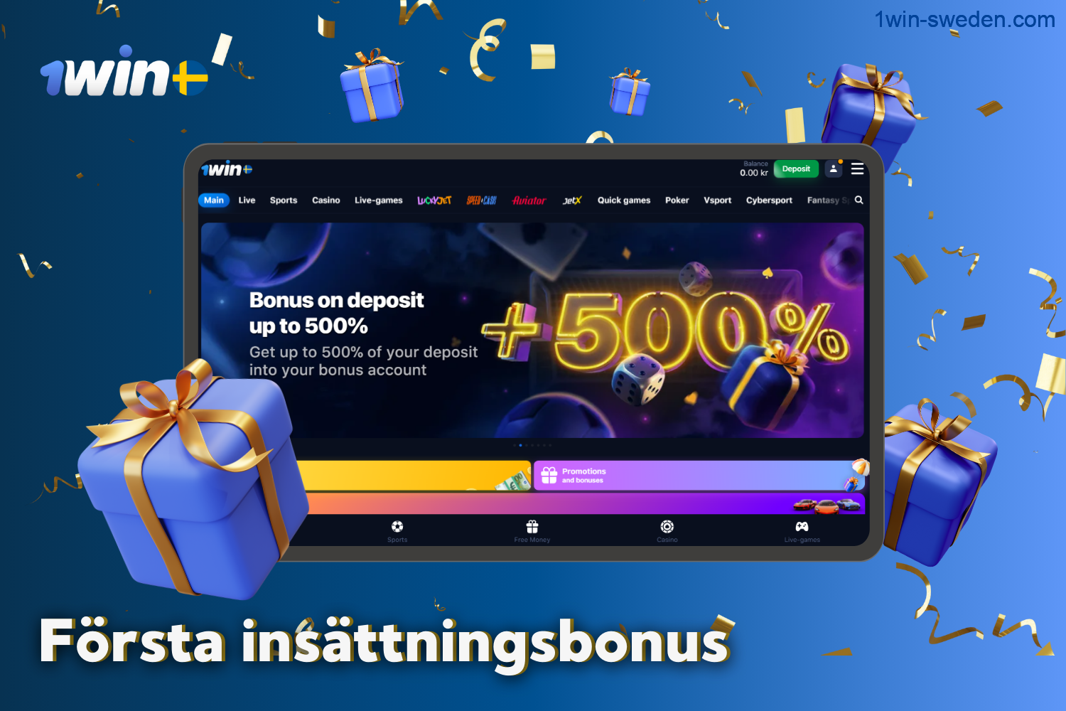 On the 1win website, new users from Sweden receive a bonus on their first deposit