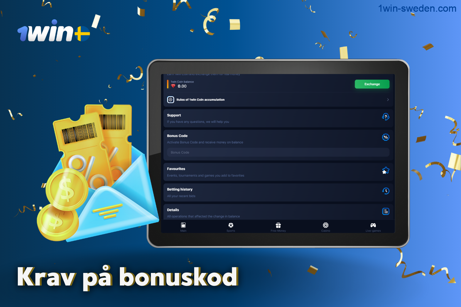 1win has bonus code requirements for users from Sweden