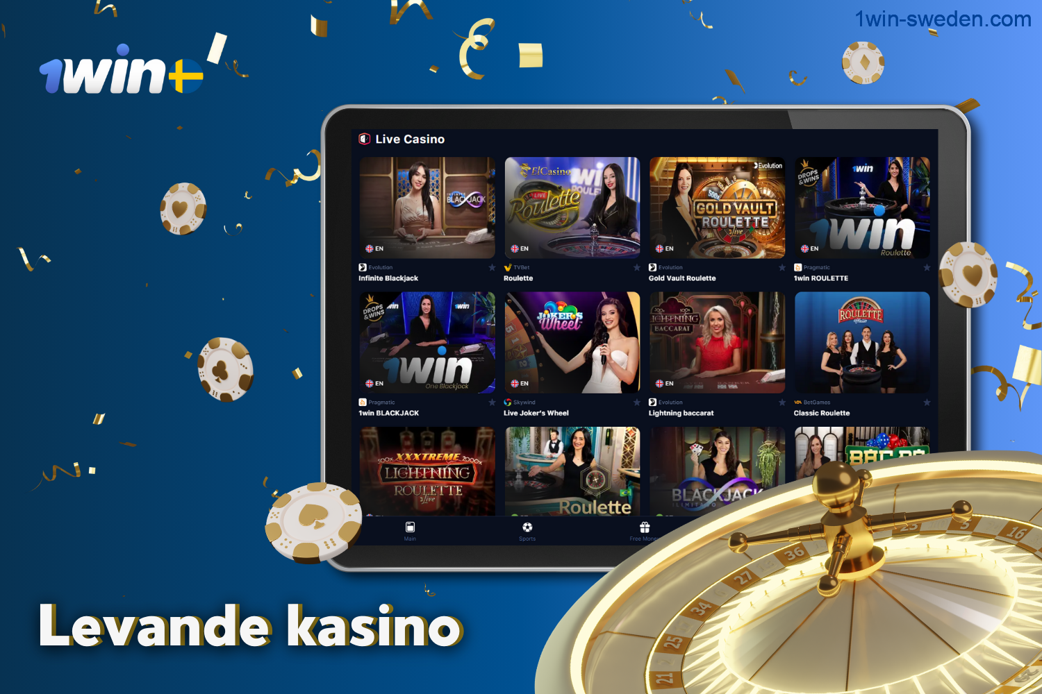 On the 1win website, users from Sweden can play a large selection of live casinos for real money