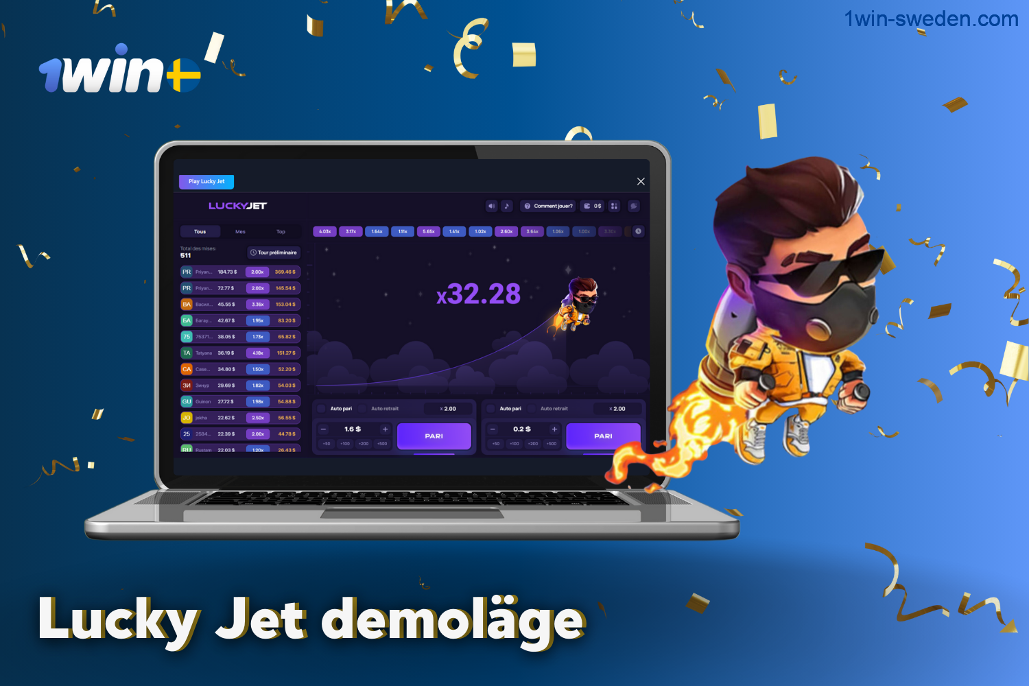 1win lucky jet has a demo version of the game for players from Sweden