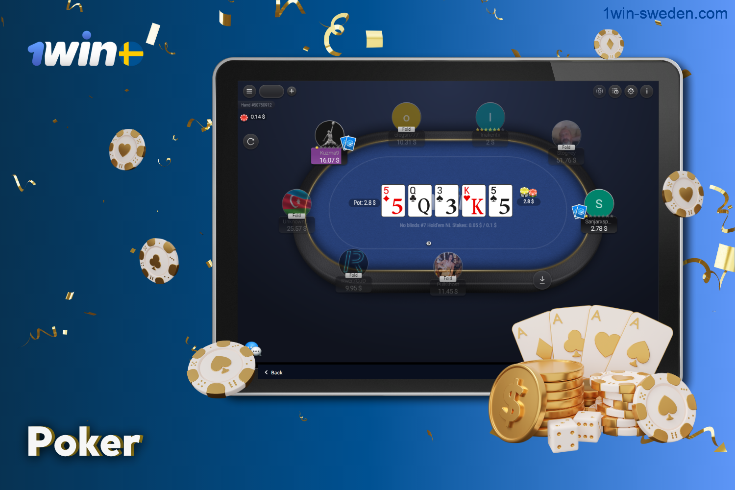 On 1win, users from Sweden can play poker for real money