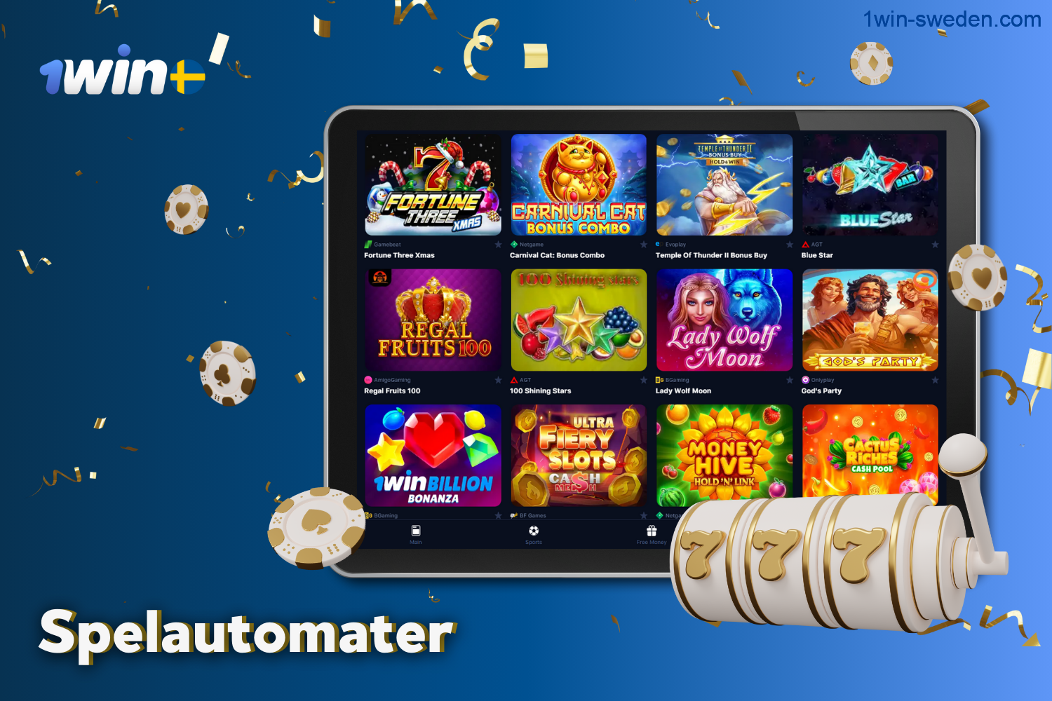 On the 1win website, users from Sweden can play a large selection of slot machines for real money