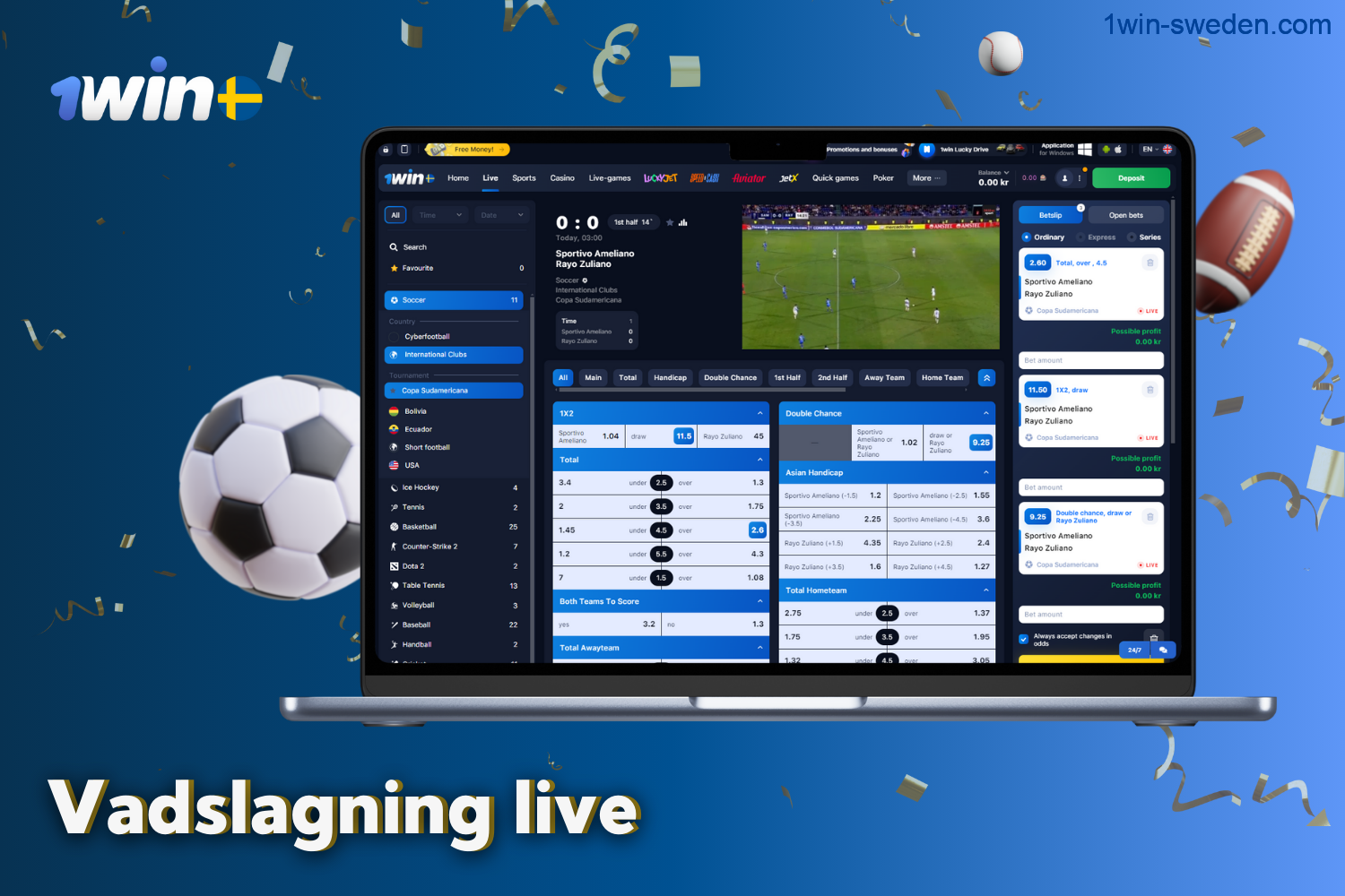 On the 1win website, users from Sweden can place bets on live sports betting